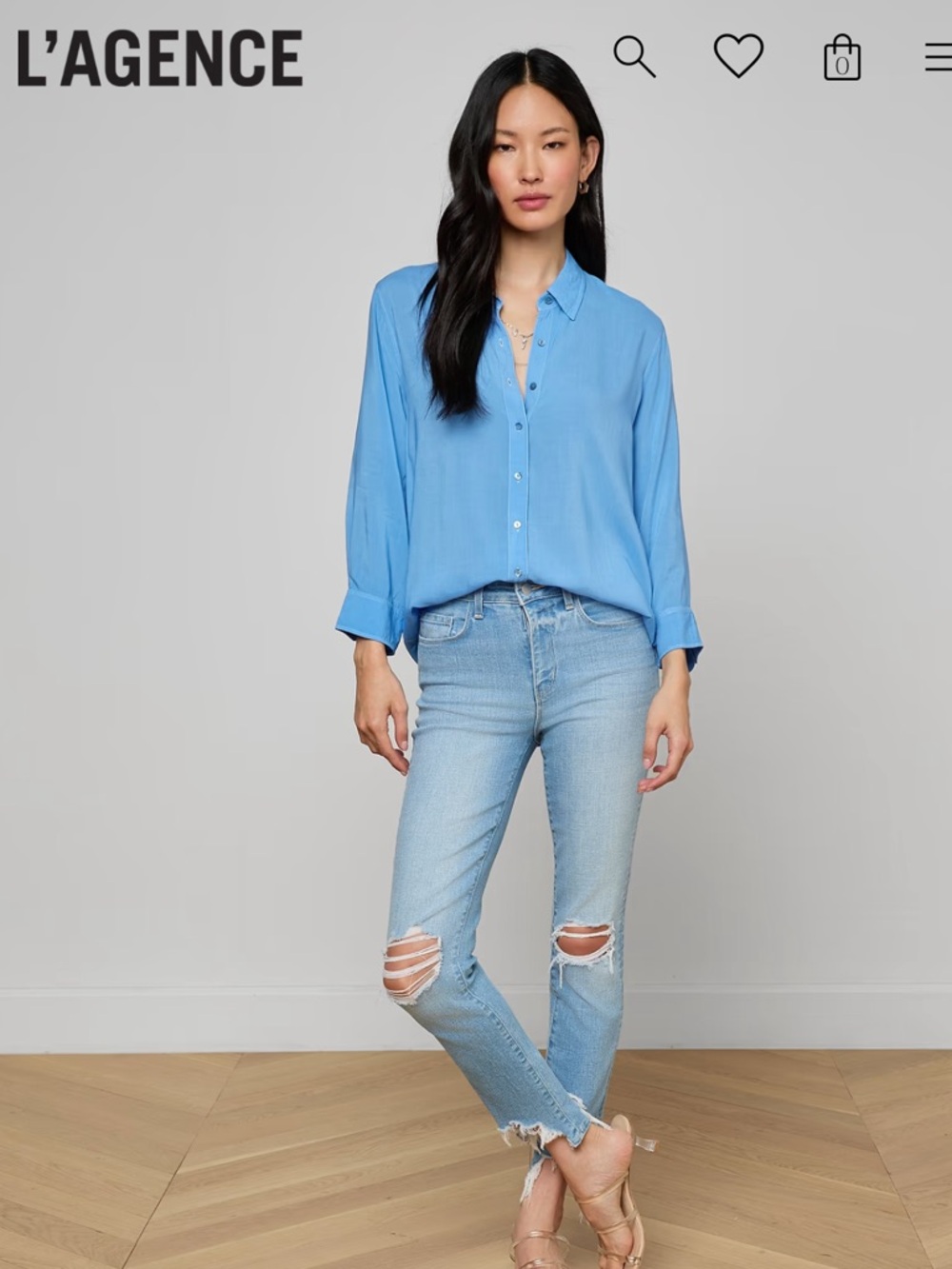L'AGENCE Light Blue High Line Distressed Jeans